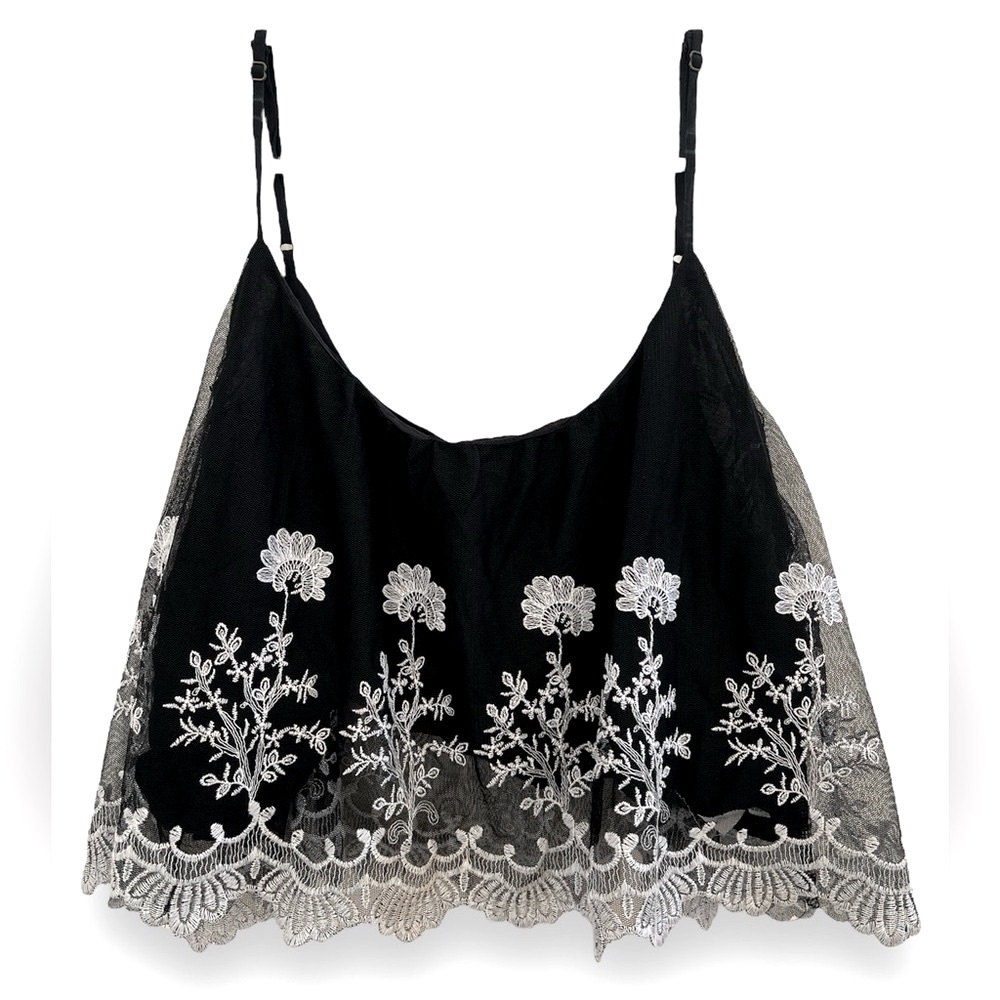 Vintage Bohemian Forever 21 Adjustable Strap Chiffon Mesh Crop Tank Top Size Med